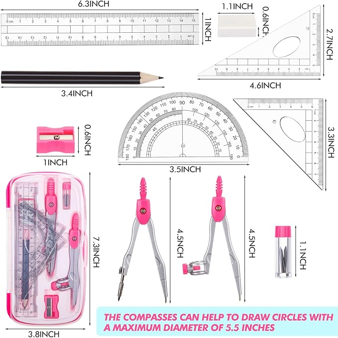 Zonon 24 Sets Math Geometry Kit Student 10 Pcs Shatterproof Storage Box - Image 4