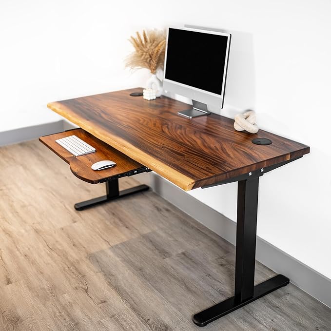 Standing Desk with Keyboard Tray – Walnut Solid Wood Desk, Natural Live Edge - Image 2