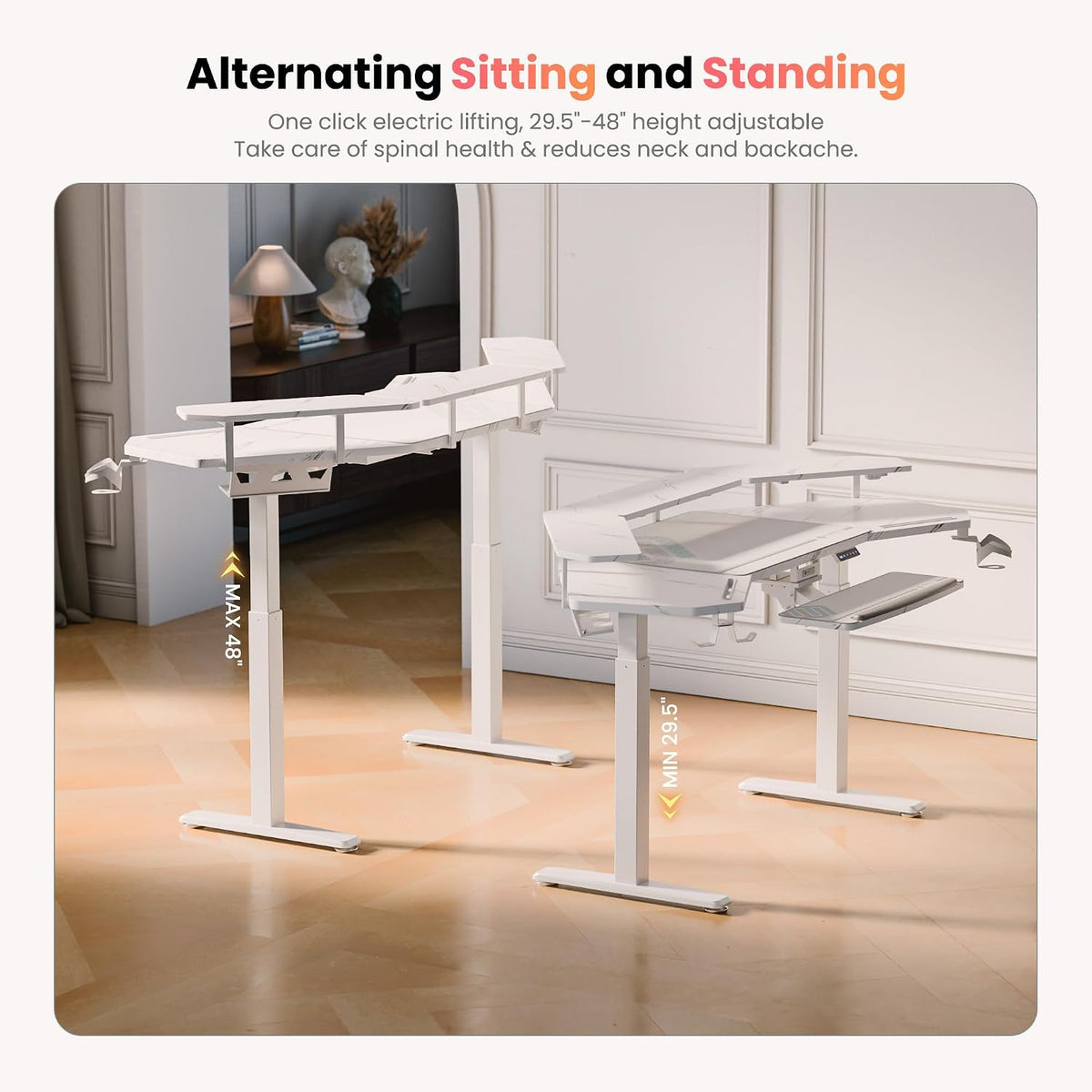 EUREKA ERGONOMIC Gaming Desk, 72" Electric Standing Desk, Dual Motor
