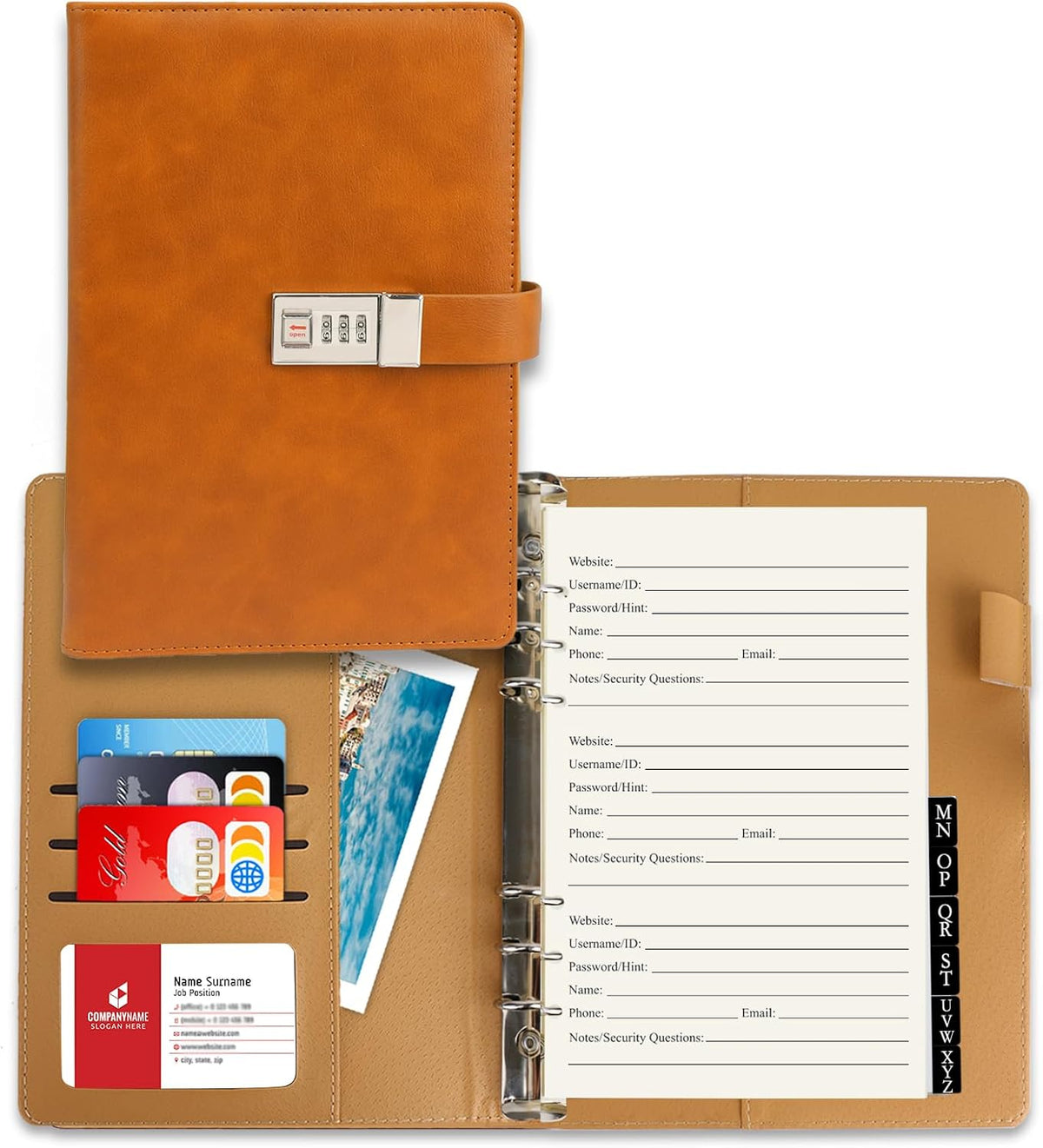btsftoget password book with alphabetical tabs & lock, main product view