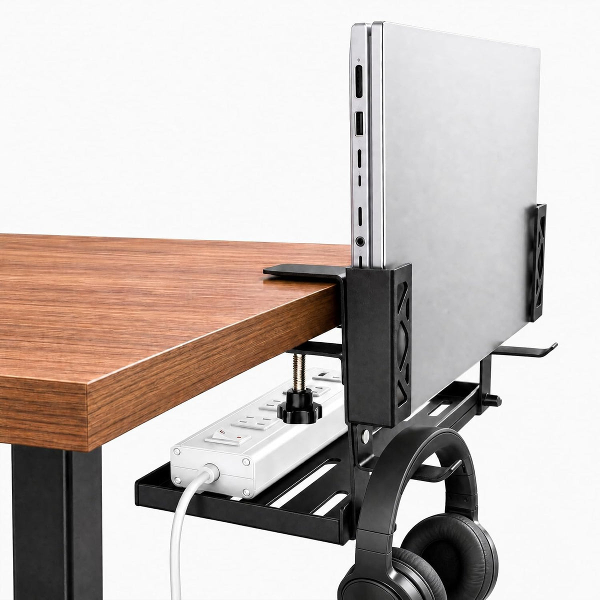 Loscarol Adjustable Under Desk Laptop Holder with Cable Management Tray