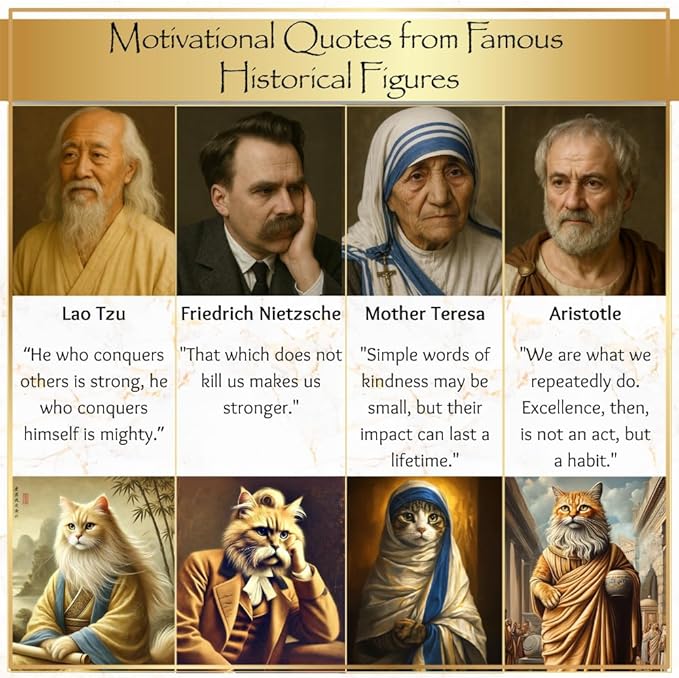 Paws of Wisdom Motivational 54-Card Deck. Cat-Themed Historical Quotes - Image 6