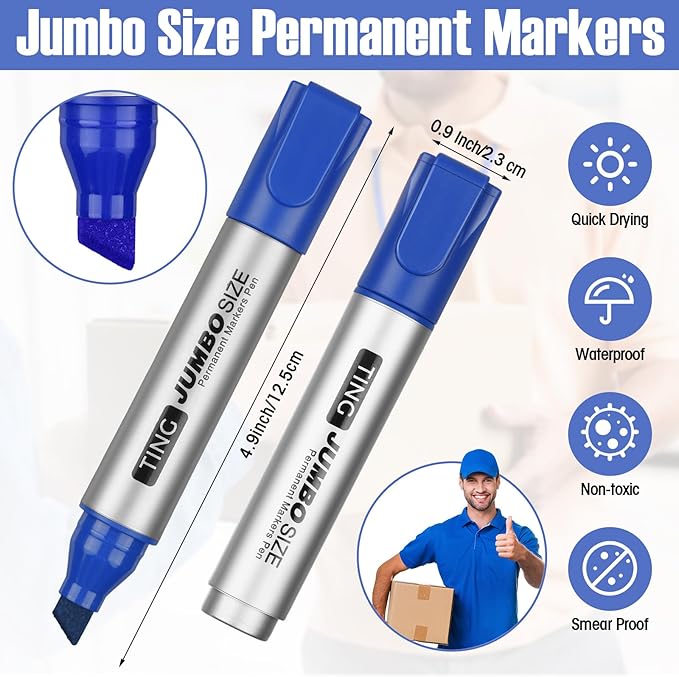 Fuutreo 32 Pcs Jumbo Permanent Markers Bulk Large Chisel Tip Permanent Markers - Image 2