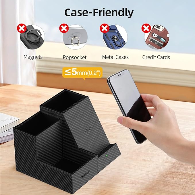 TopMade Wireless Charger Nightstand Organizer, Leather Desktop Organizers - Image 5
