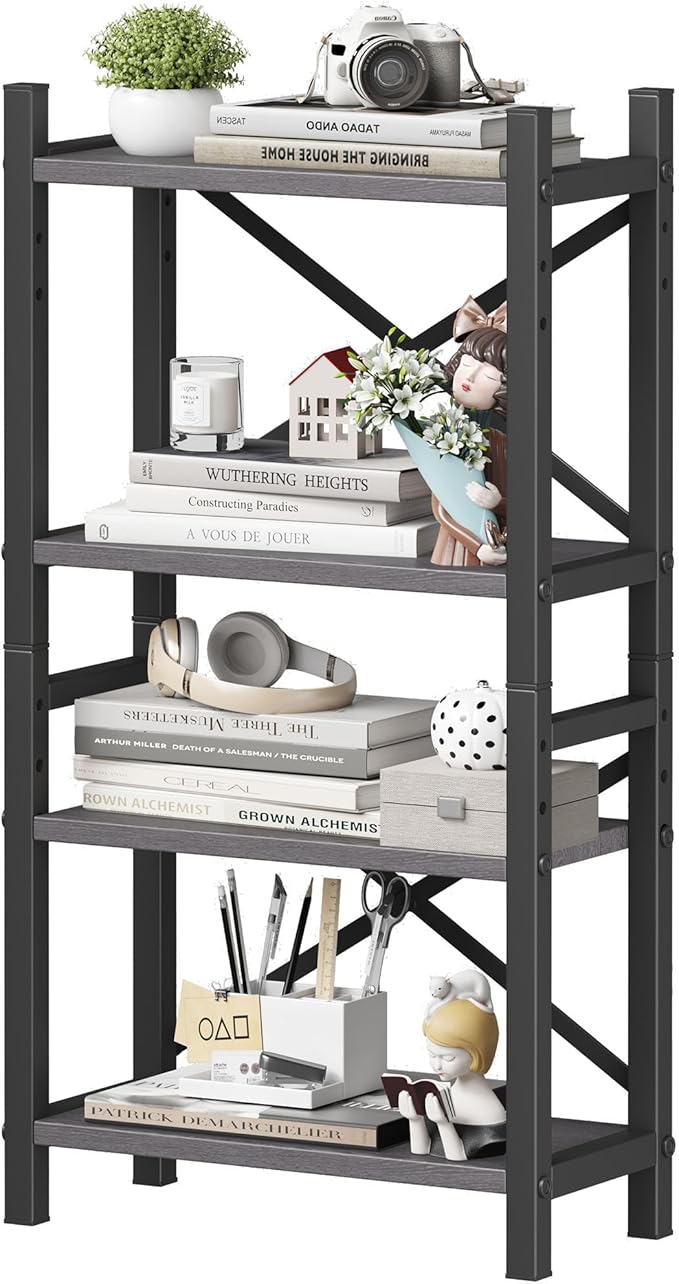 Homeiju Desktop Bookshelf, 4-Tier Stackable Narrow Desk Bookcase, Adjustable by Homeiju