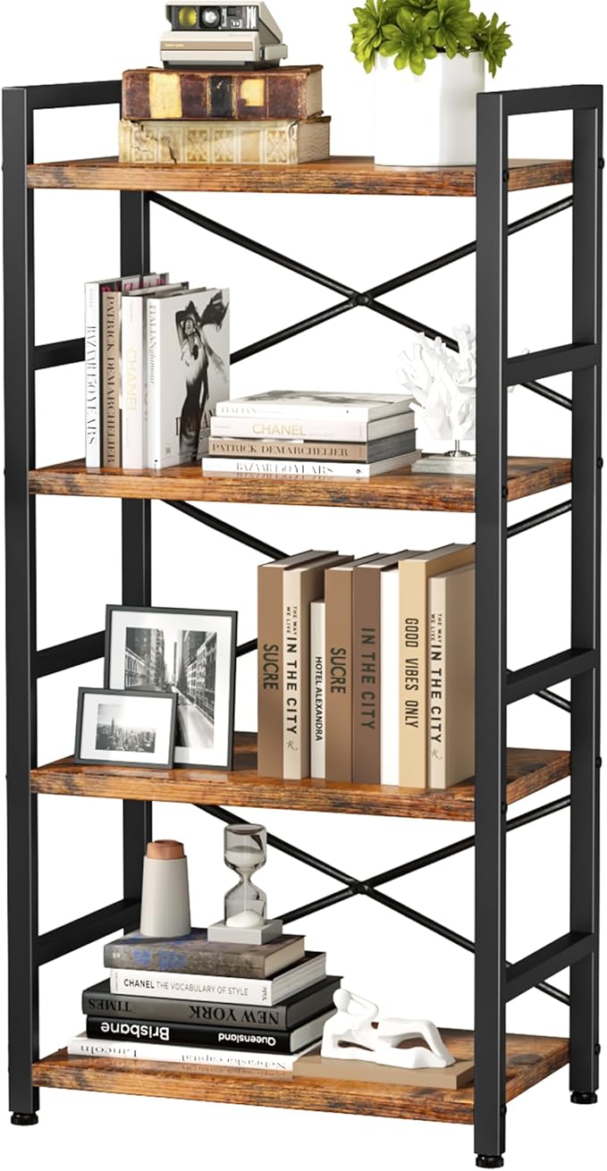 Homeiju Bookshelf, 4 Tier Small Bookcase, Organizers and Storage, Metal Small by Homeiju