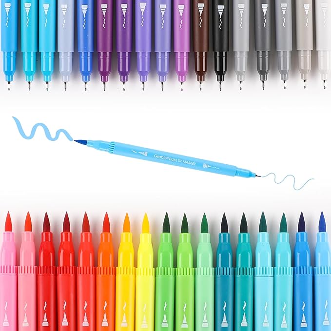 Grabie Dual Tip Water-Based Sketch Marker Set of 100, Fineliner & Brush Drawing - Image 3