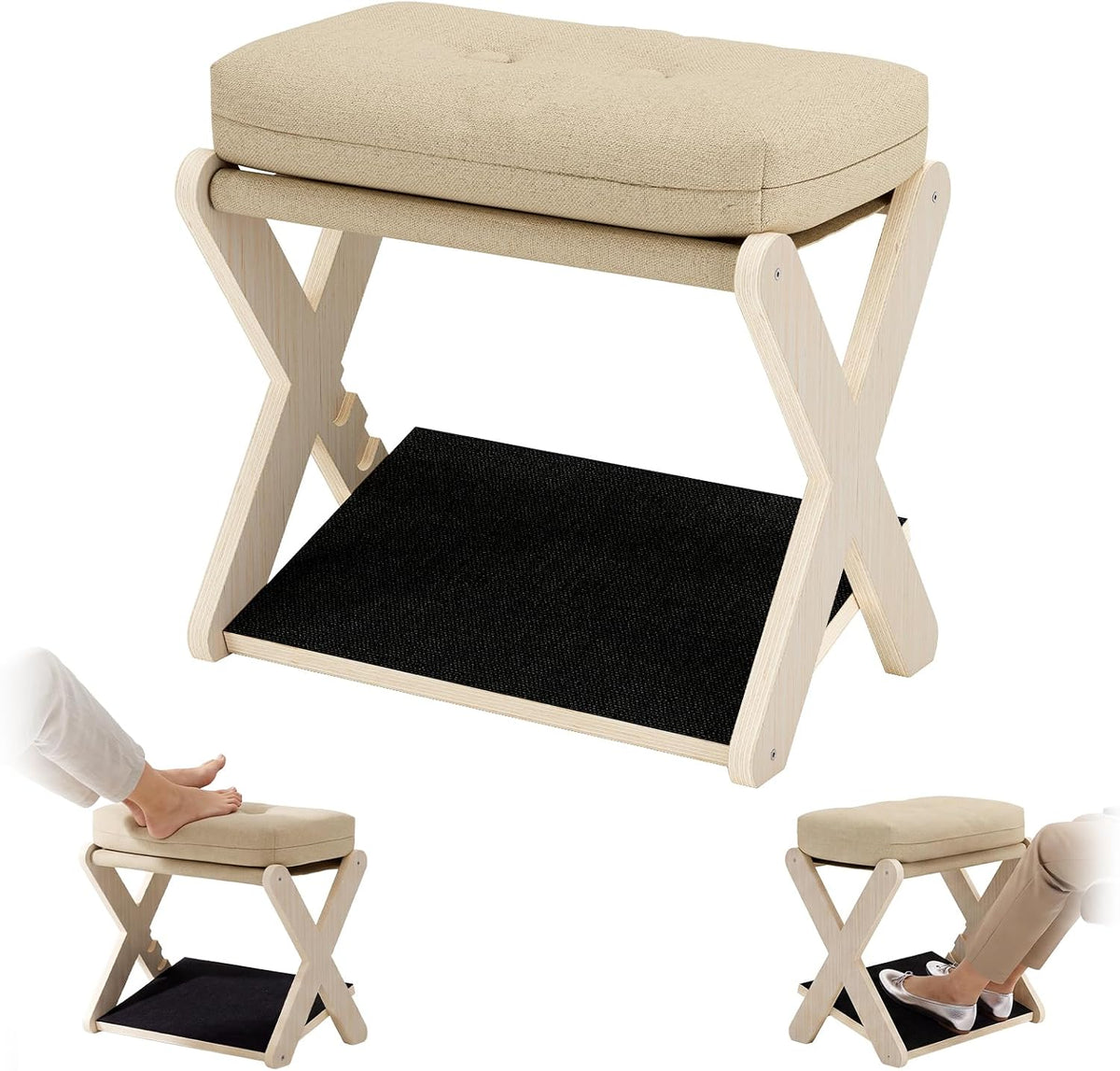 Adjustable Foot Rest Under Desk at Work, 16.6" Wide Wooden Ergonomic Foo...