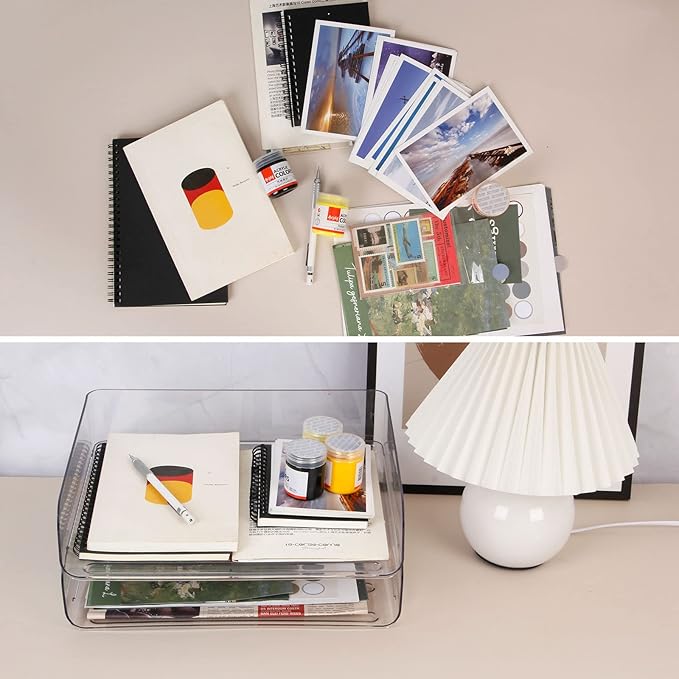 Zyners 2 Pack Stackable Desk Letter Paper Tray, A4 Clear Plastic Desk File - Image 6