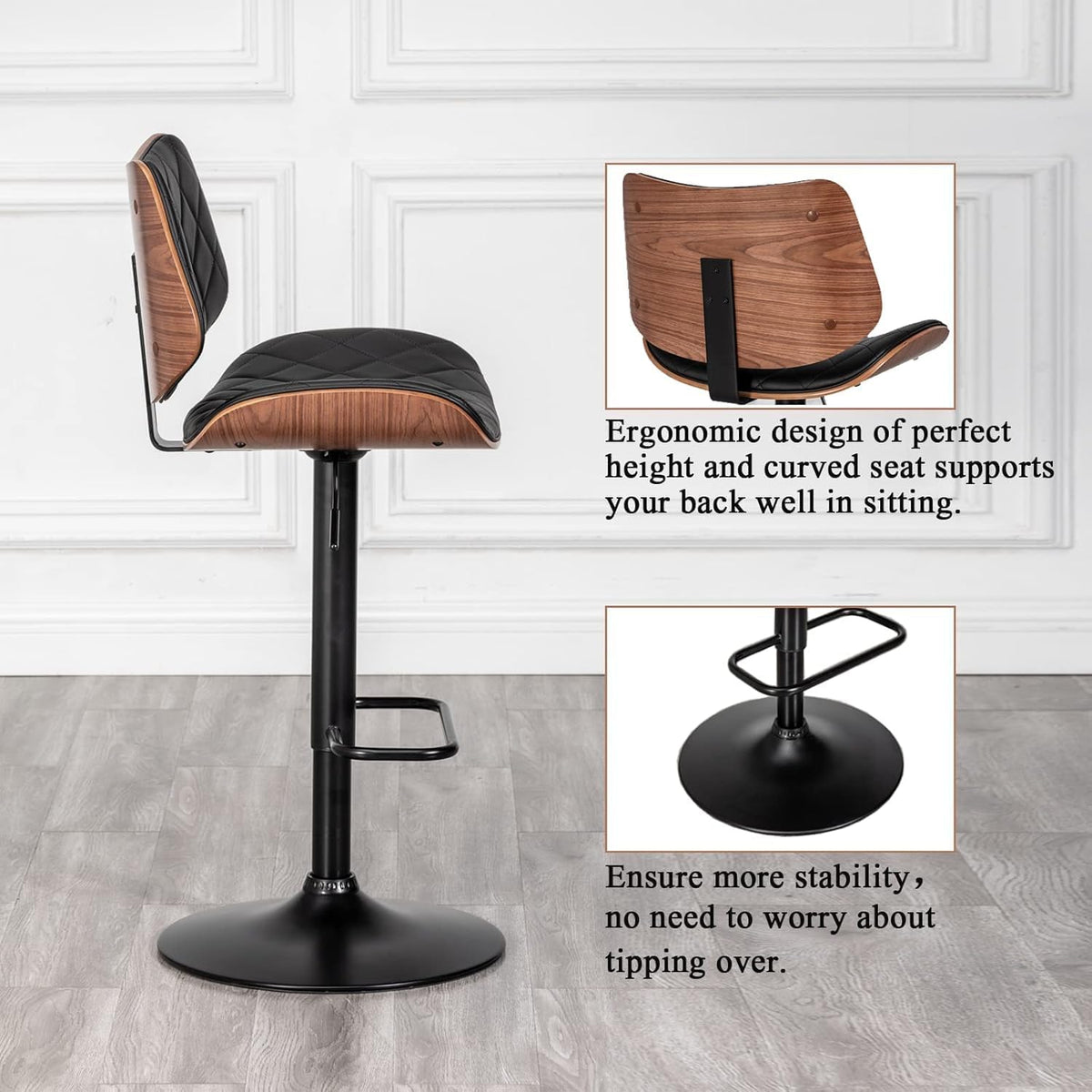 LUNLING Swivel Bar Stools with Backs and Footrest Set of 4,Adjustable Mid Cen...