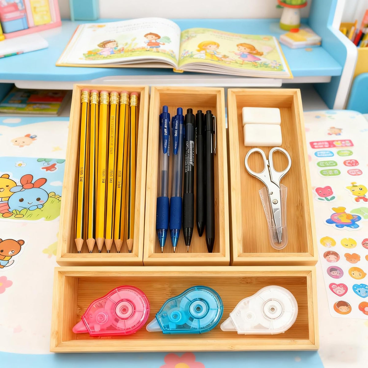 10 Pcs Bamboo Drawer Organizer 9 x 3 x 2 Inch Stackable Bamboo Silverware Tra...