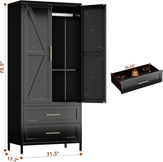 SUPEER Metal Wardrobe Cabinet - Image 2