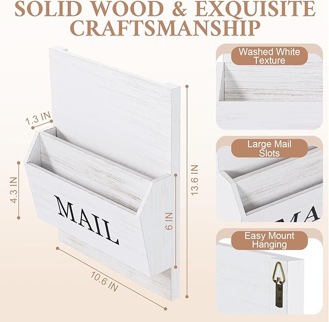 SeekElegant Mail Organizer Wall Mounted, 2-Slot Mail Holder - Image 3