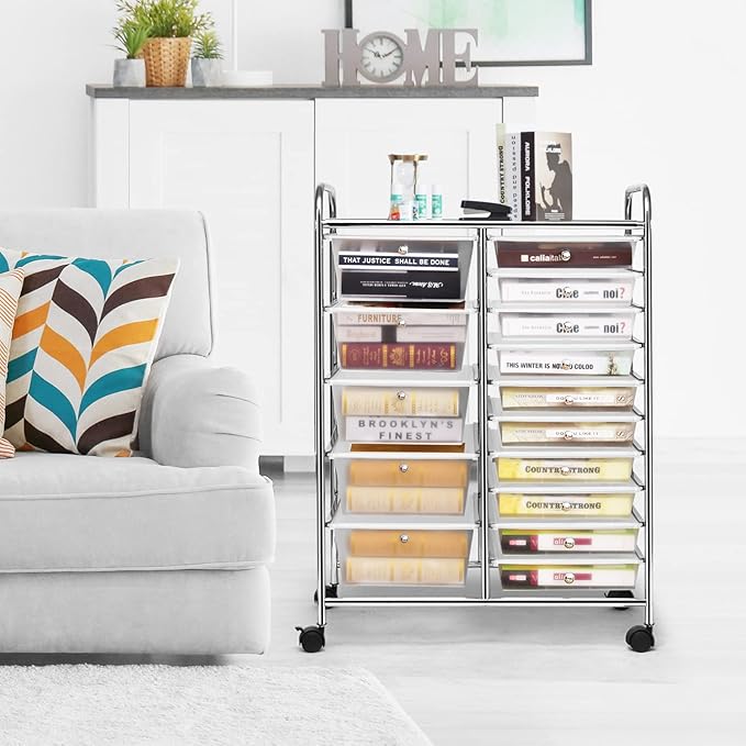 COSTWAY 15 Drawer Rolling Storage Cart, Utility Tools Paper Organizer on Wheels - Image 9