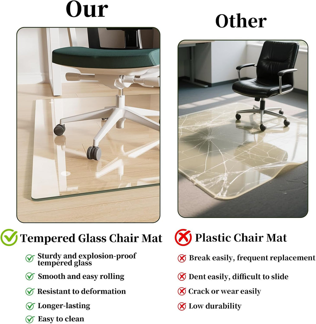Glass Chair Mat 30" x 48" Tempered Glass Office Chair Mat | Glass Desk Chair Mat with Round Corner and Polished Edge for Smooth Glide, Glass Floor Mat for Carpet Hardwood Floor