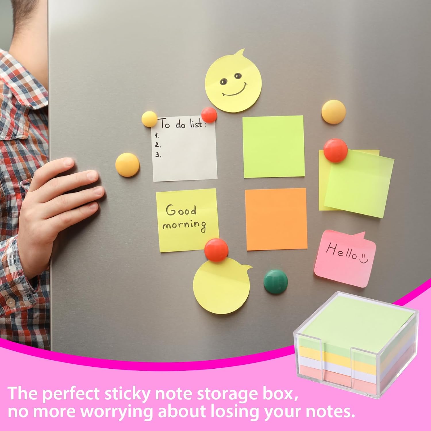 3x3 Inch Acrylic Sticky Note Holder, Crystal Clear Sticky Note Dispenser for Dorm Room Home and Office Acrylic Desk Organizer