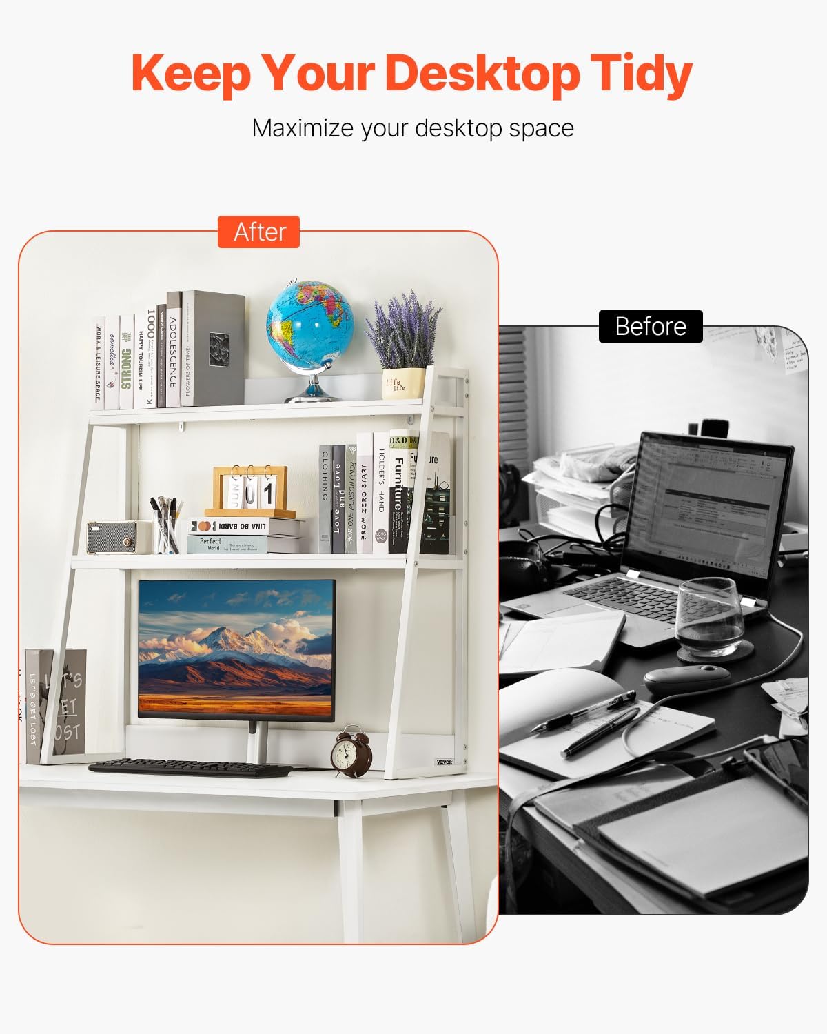 VEVOR Desktop Bookshelf, 2-Tier Desktop Storage Organizer, 37.4" x 12.6&...