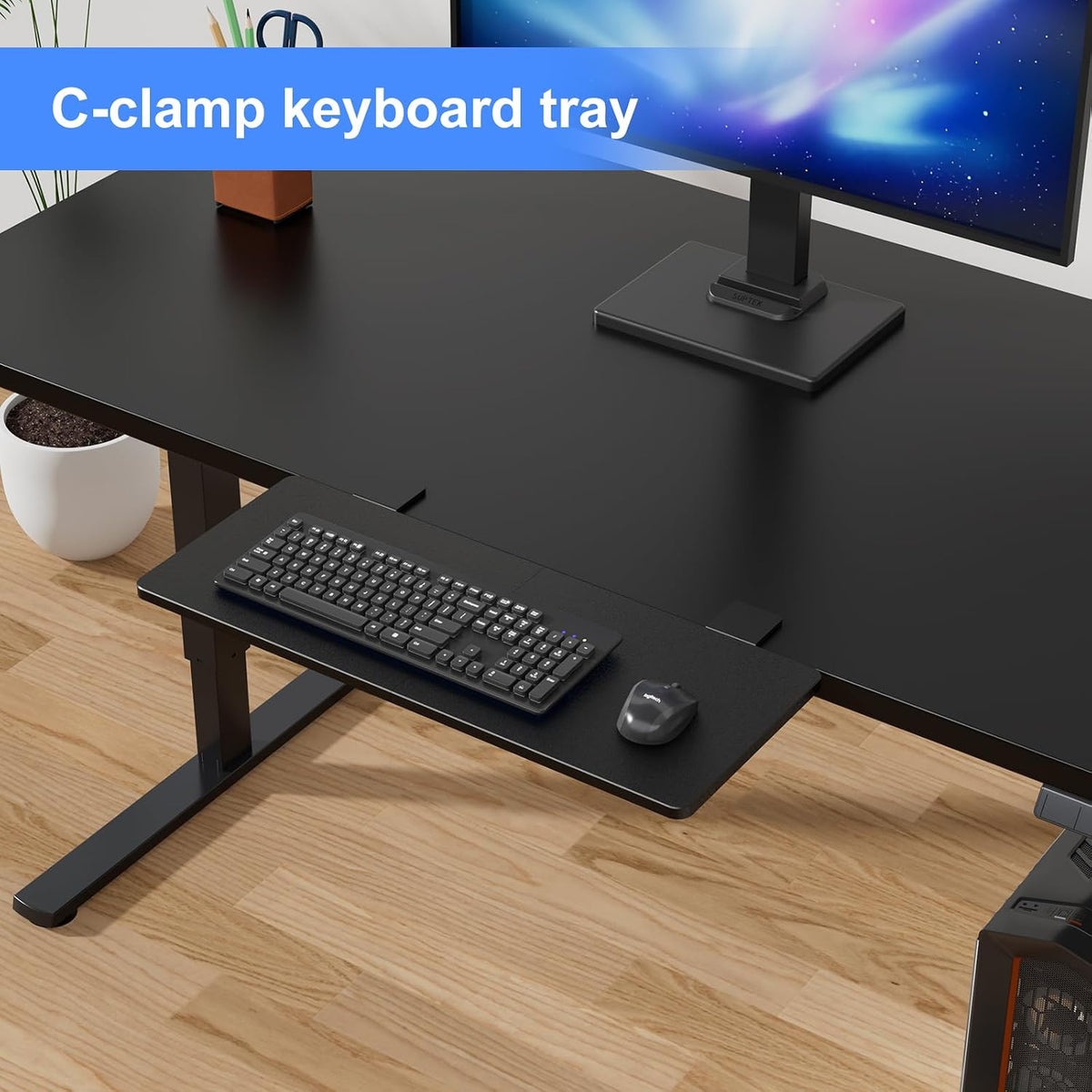 Suptek Clamp-on 9.5 x 23.6 inch Desk Extender, Wrist Support, Foldable Keyboa...