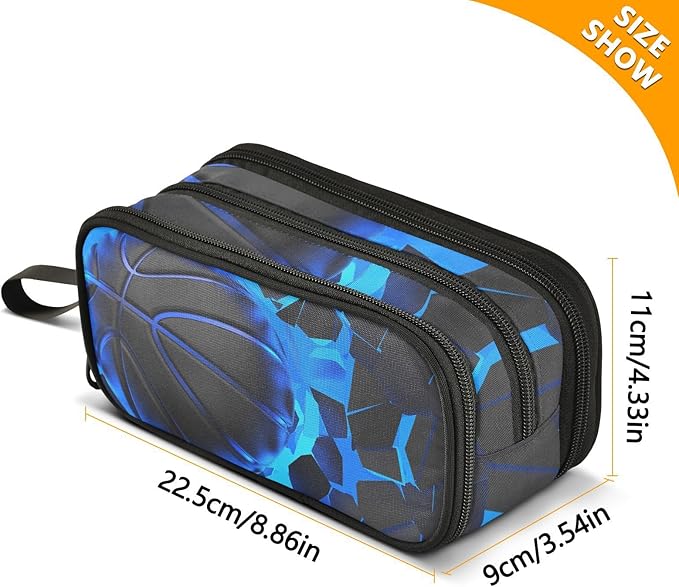 BOENLE 3d Basketball Blue Lighting Pencil Case Box Boys Girls Large Pencil Pouch - Image 4