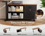 55" L Shaped Electric Standing Desk with Cabinet Sets, Walnut/Black | Mobile Drawers & File Cabinet Sets for Flexible Layout, Height Adjustable Executive Stand Up Desk for Home Office Workstation