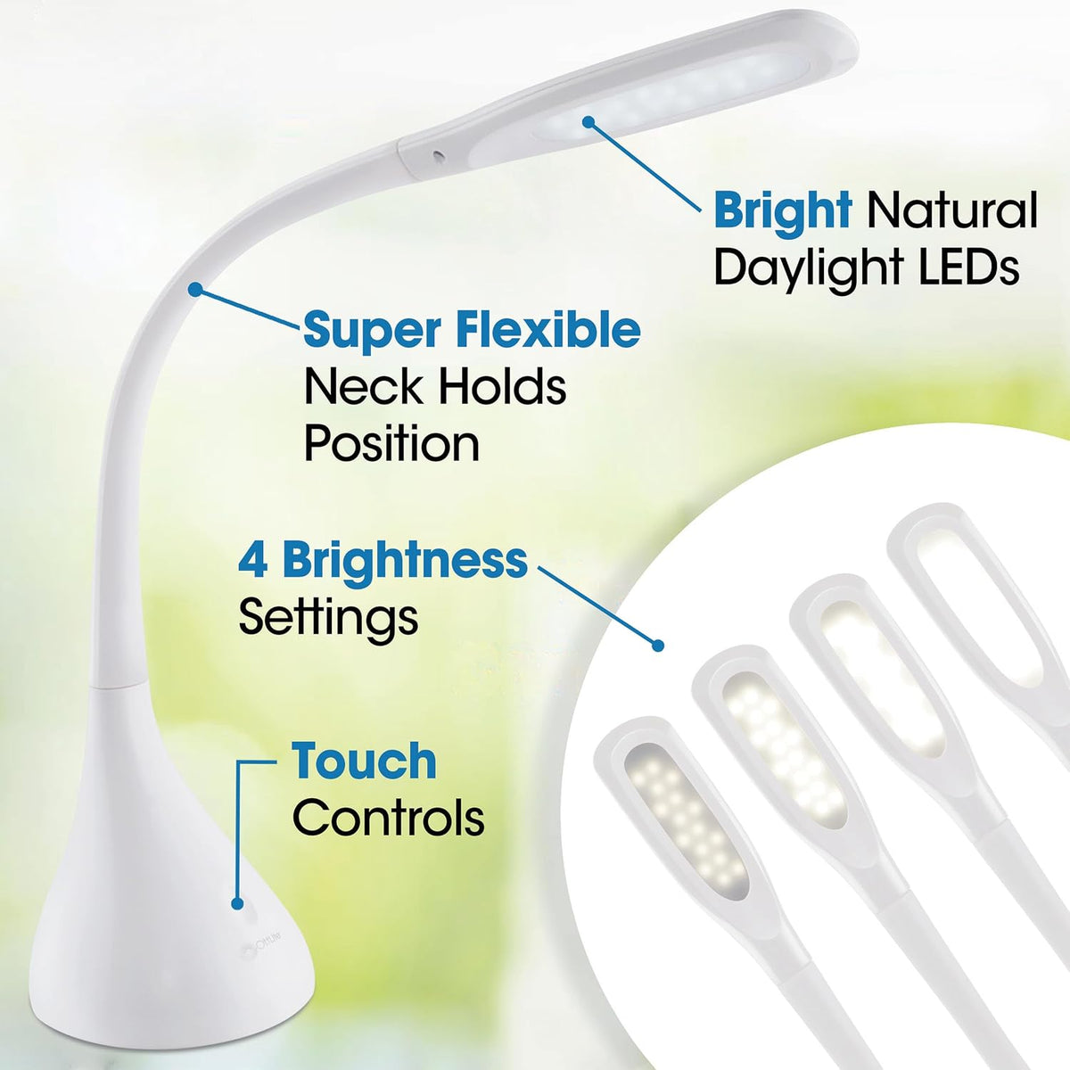 ottlite creative curves led desk lamp, white, close-up detail