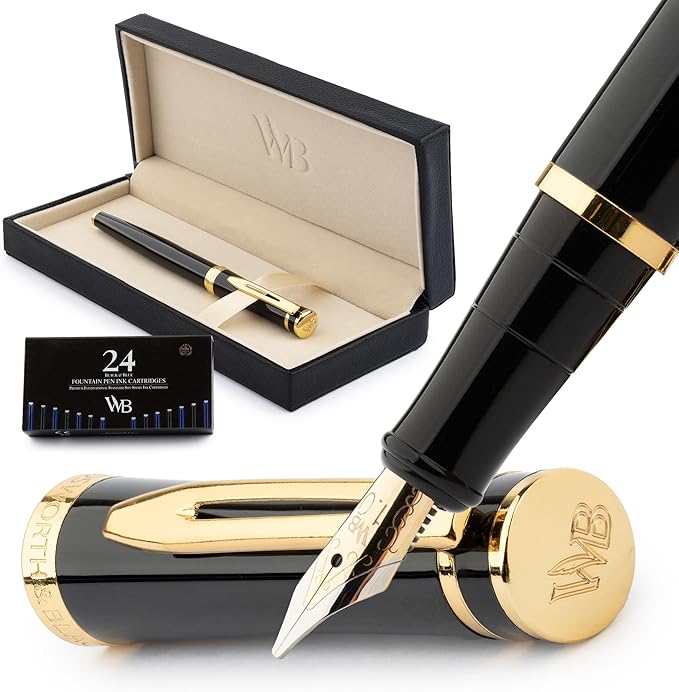 Wordsworth & Black Fountain Pen Set, 18K Gilded Broad Nib, Includes 24 Pack Ink by WordsworthBlack