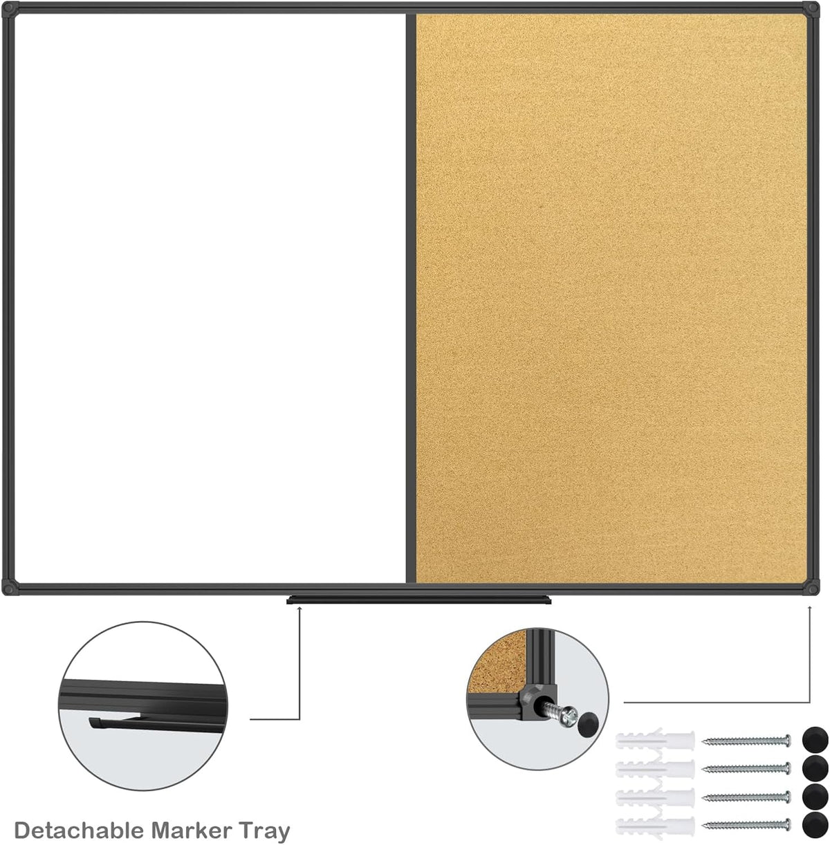 JILoffice White Board & Bulletin Corkboard Combination, Combo Board 48 x ...