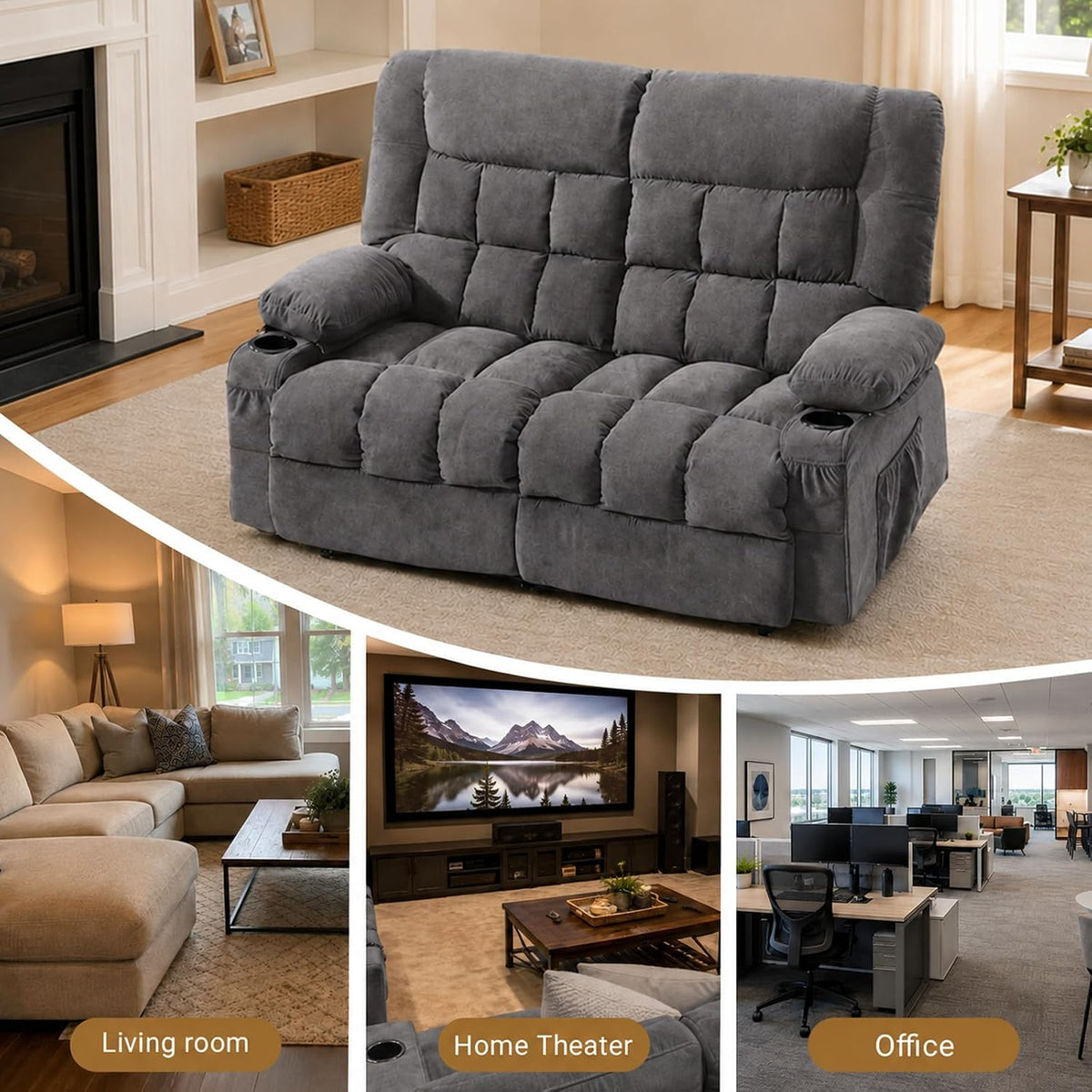 Reclining Loveseat Recliner Couch, Double Recliner Sofa with Cup Holder