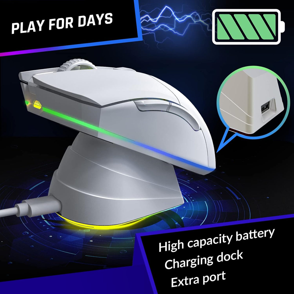 KLIM Blaze Pro Wireless Gaming Mouse, with Charging Dock RGB, Rechargeable