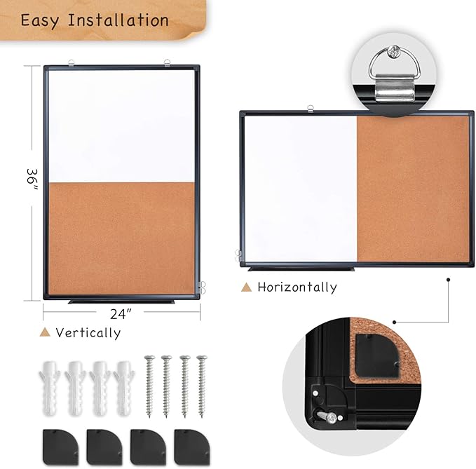 maxtek Combination Board, 36 x 24 Magnetic Whiteboard & Cork Board, Dry Erase - Image 4