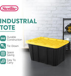 sterilite industrial storage tote with lids for garage, close-up detail