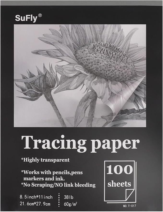 Tracing Paper 8.5x11 inch, 100 Sheets Transparent Vellum Paper by SuFlyDirect