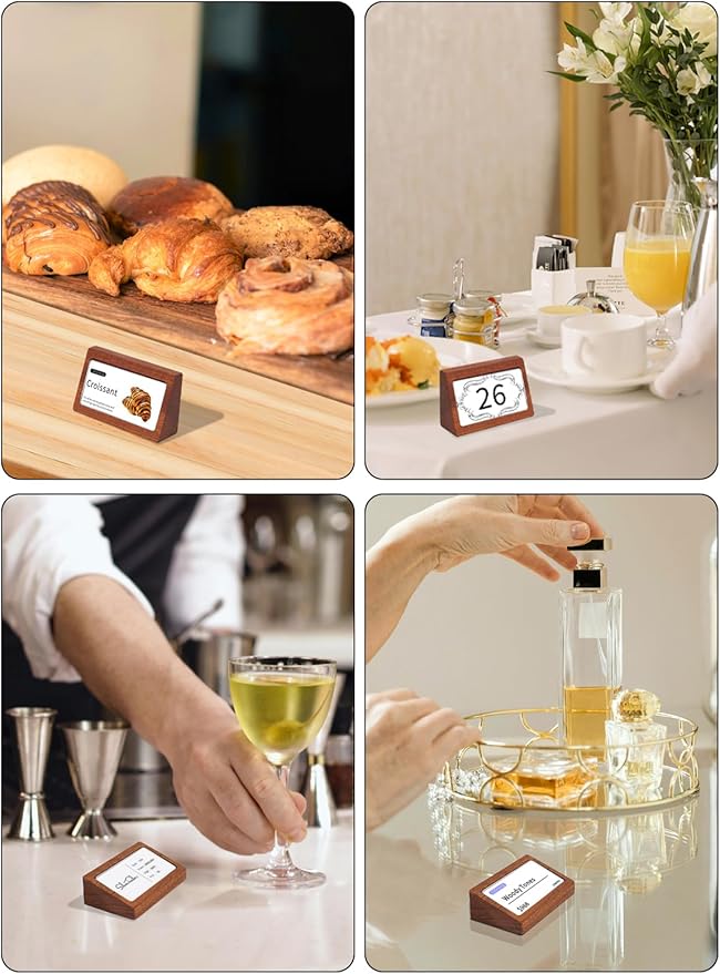 6 Pack Mini Wood Price Tag Label Holder Tabletop Stand or Recline Small Sign - Image 7