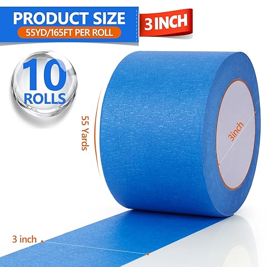 NEOACT 10 Rolls Blue Painters Tape 3 Inches, 55 Yards Multi-Surface Masking - Image 2