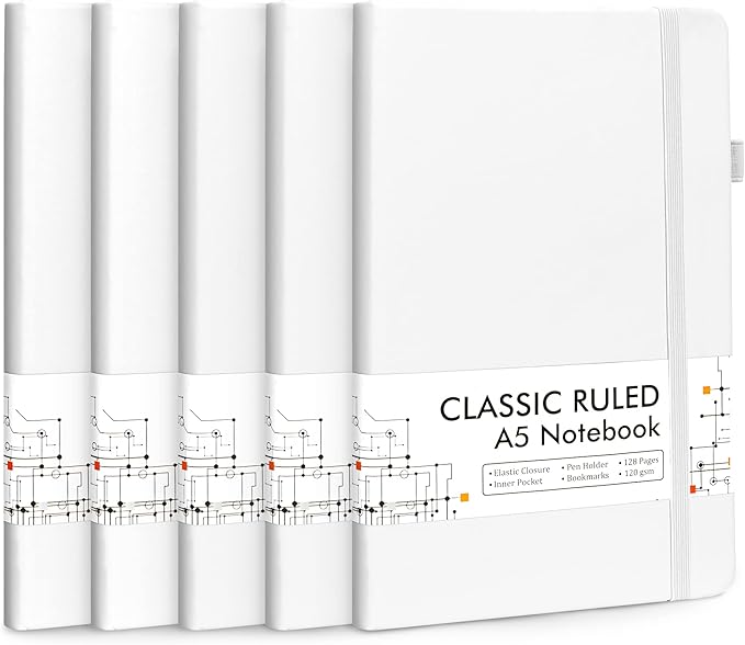 feela 5 Pack Notebooks Journals Bulk, Hardcover Notebook Classic Ruled Lined by feela