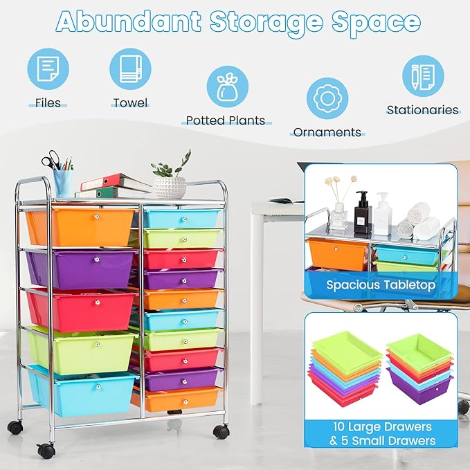 GLACER 15 Drawers Rolling Cart, Storage Cart - Image 6