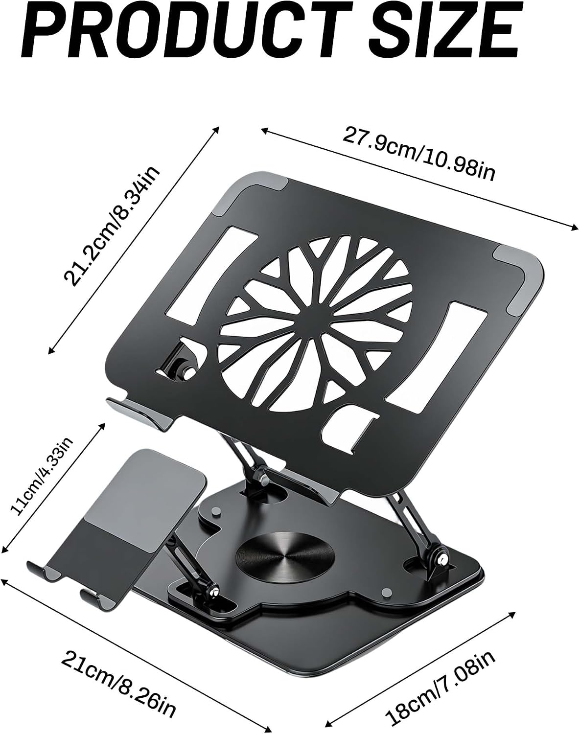 Laptop Stand with 360 Rotating Base,2-in-1 Computer Stand with Phone Holder