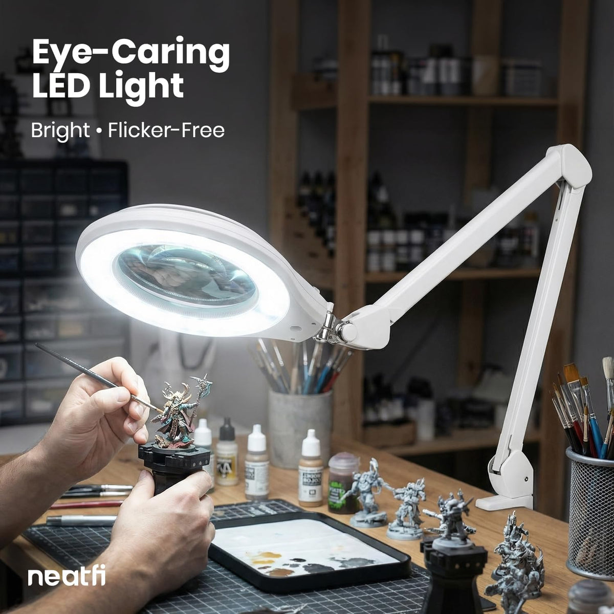 Neatfi Elite LED Magnifying Lamp, 6-Inch 2.25X/4X Lens, Clamp (White)