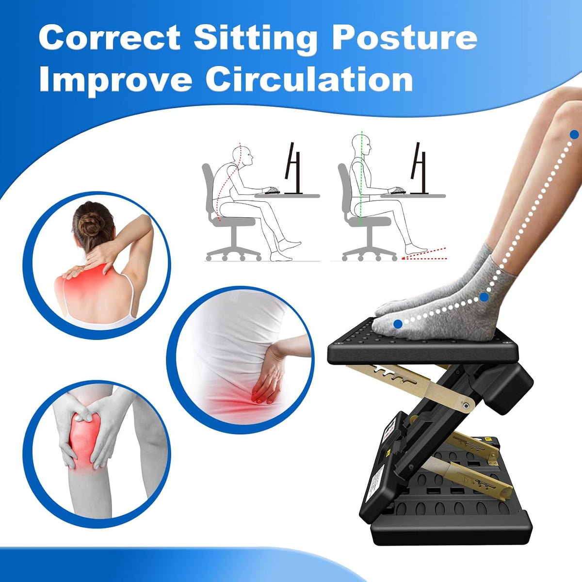 Foldable Foot Rest, Computer Foot Rest Under Desk, 12Modes Adjustable Ergonom...
