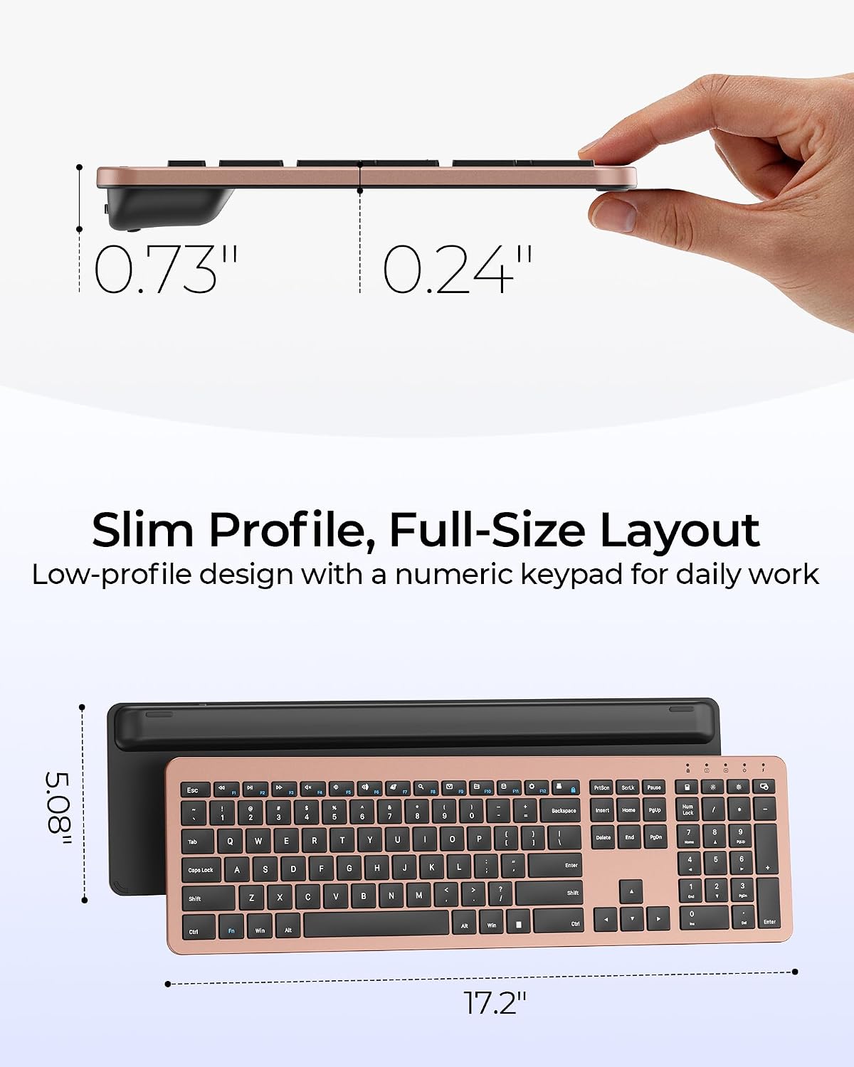 seenda Rechargeable Wireless Keyboard and Mouse Combo, Rose Gold & Black