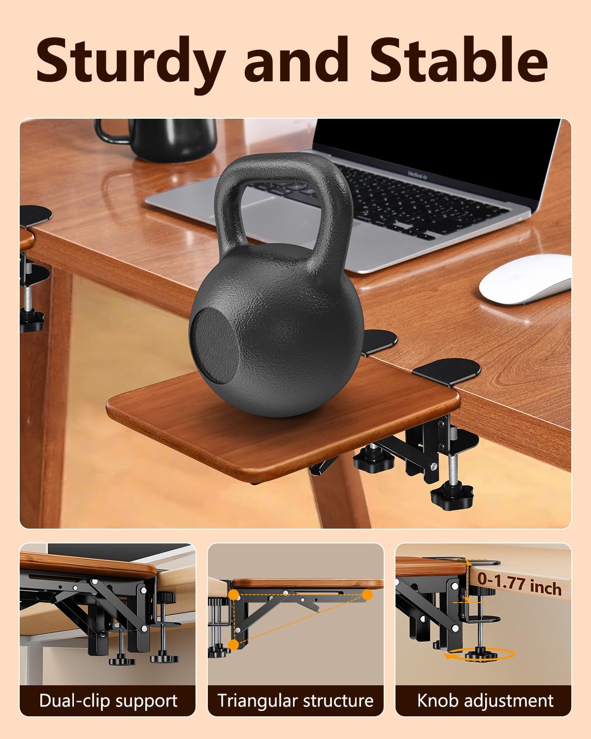 Ergonomic Desk Extender Tray, 8.2"x7.6" Table Mount Arm Wrist Rest ...
