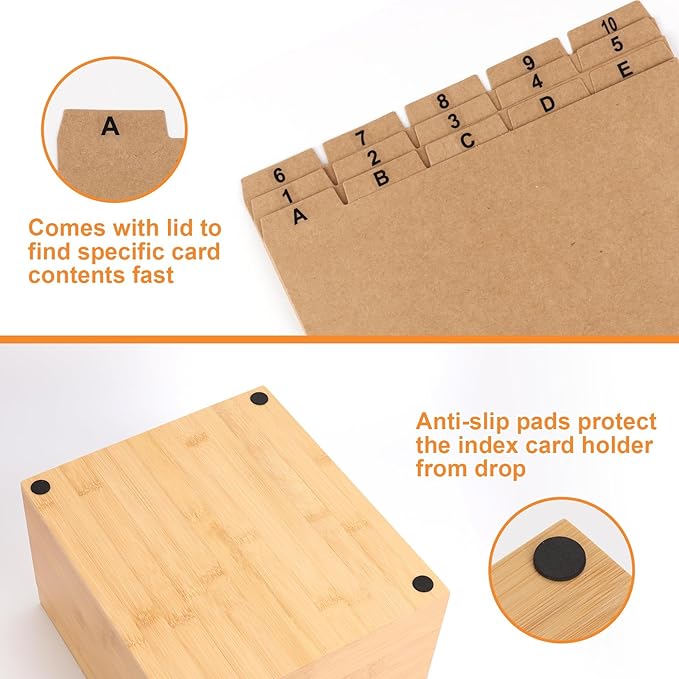 5x8 Index Card Holder with Dividers Bamboo Index Card Storage Box 4 - Image 6