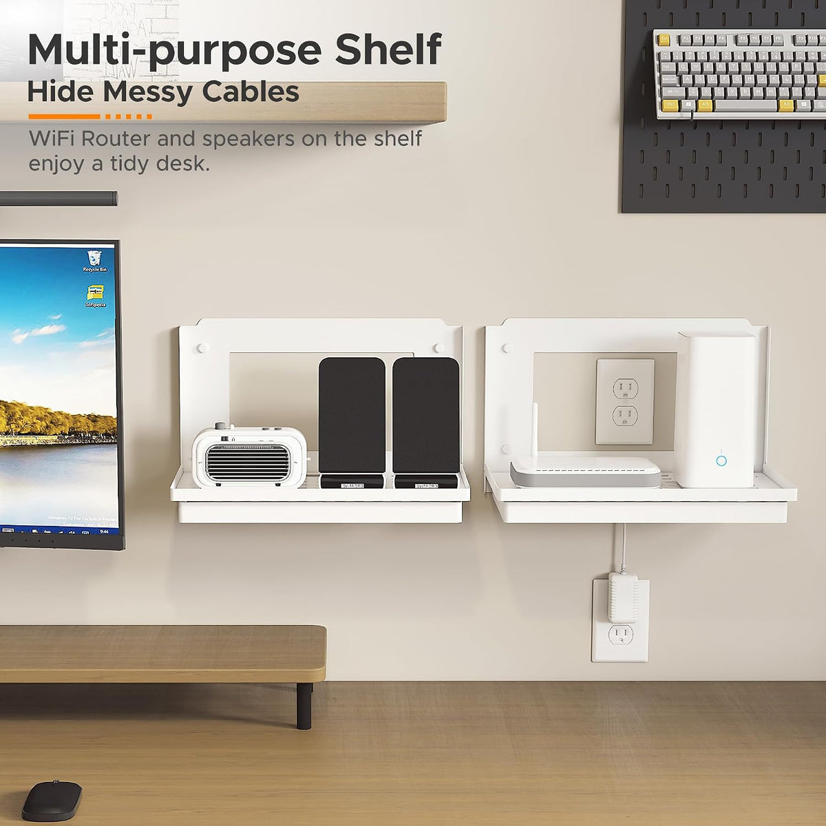 VICSKY 14-inch Wall Mount Router and Modem Shelf with Cable Management