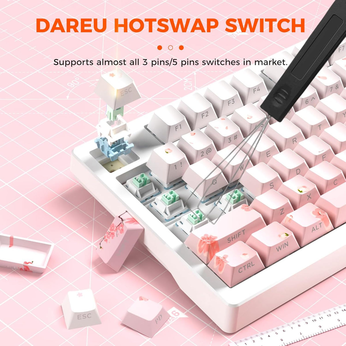 DAREU EK75PRO Sakura Pink 75% Wireless Mechanical Gaming Keyboard with Knob
