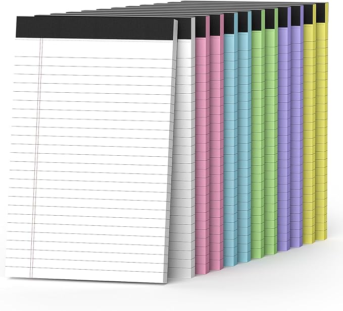 12 Pack Colored Note Pads 5" x 8" Legal Pads College Ruled Lined Paper by Nichela