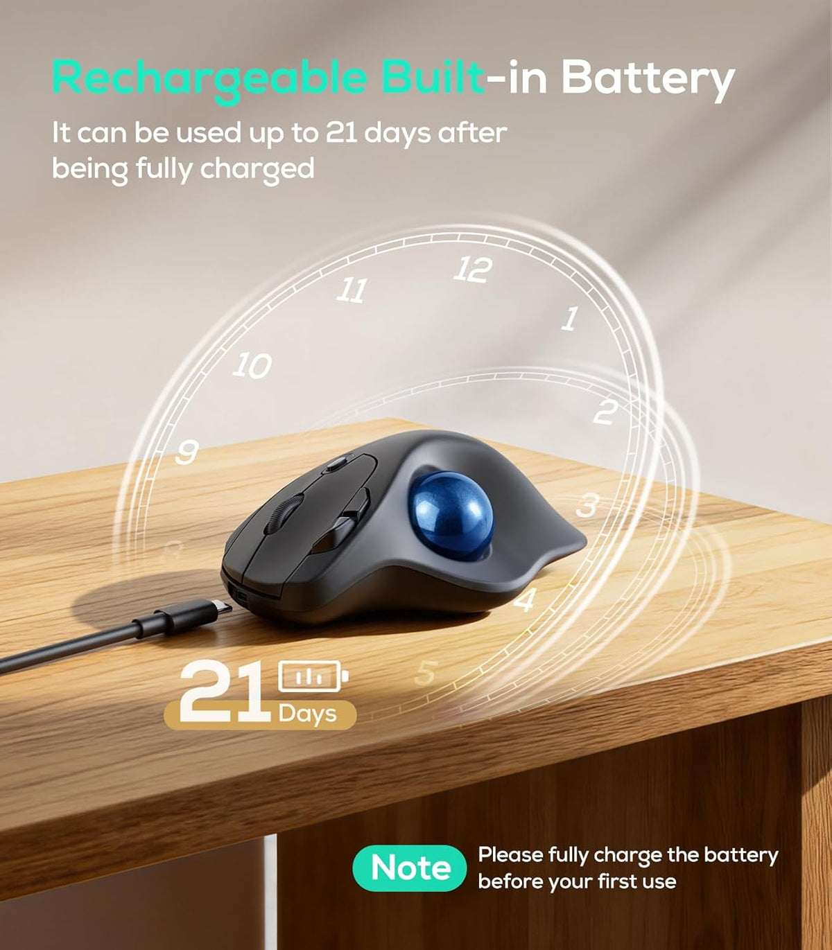 Nulea Wireless Trackball Mouse Ergonomic 21.7 Tilt Stand Thumb Control