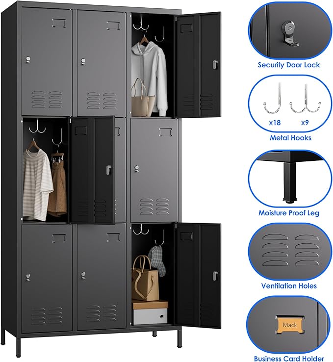 SUPEER 9 Doors Metal Lockers for Employees - Image 4