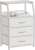 Furnulem White Nightstand with 3 Drawers and 2-Tier Shelf, Small Night Stand