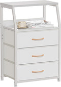 Furnulem White Nightstand with 3 Drawers and 2-Tier Shelf, Small Night Stand by Furnulem