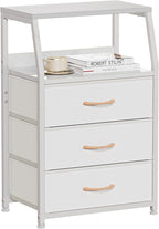 Furnulem White Nightstand with 3 Drawers and 2-Tier Shelf, Small Night Stand by Furnulem